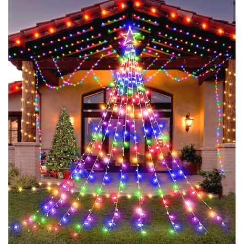 Led star 360 LED-es vízesés csillagos fényfüzér 8 üzemmódú vízálló - színes
