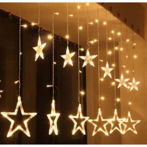 Meleg fehér, vezetékes LED Fényfüzér - Csillag 2.5m 120led