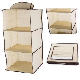   Rekeszes összecsukható lógó tároló polc 3 szintes 30cm x 30cm x 60cm Bézs színű