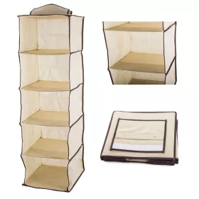   Rekeszes összecsukható lógó tároló polc 5 szintes 30cm x 30cm x 100cm Bézs színű