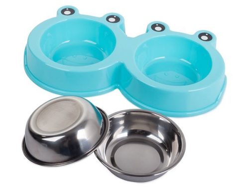 Dupla rozsdamentes tál kisállatoknak, 2 x 0,3l, kék