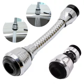   Univerzális rugalmas adapter, hosszabbító a mosogató csaphoz, 2 funkcióval, 360 fokos, 13 cm, ezüsts