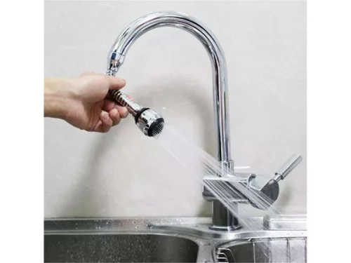 Univerzális rugalmas adapter, hosszabbító a mosogató csaphoz, 2 funkcióval, 360 fokos, 13 cm, ezüsts