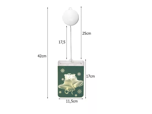 Tapadókorongos LED ablakdísz harang mintával - 11,5x17x1,5cm