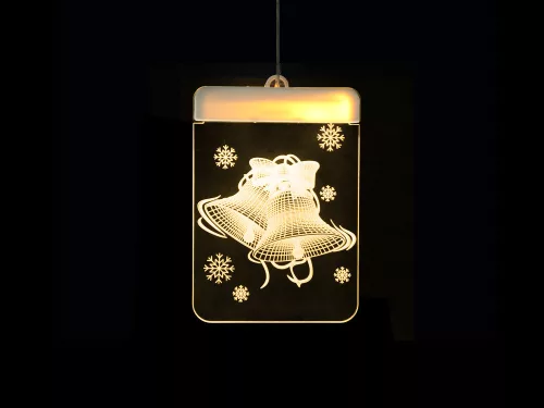 Tapadókorongos LED ablakdísz harang mintával - 11,5x17x1,5cm