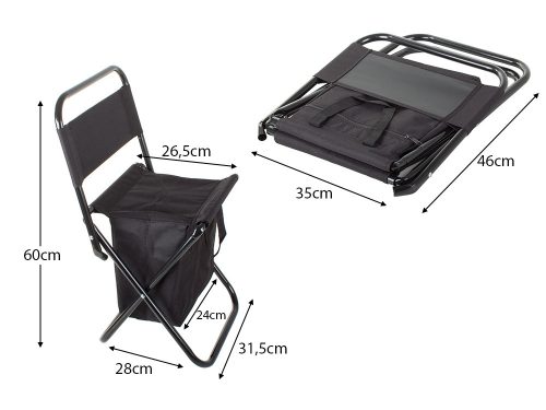 Kemping szék összecsukható horgász szék + hűtőtáska fekete