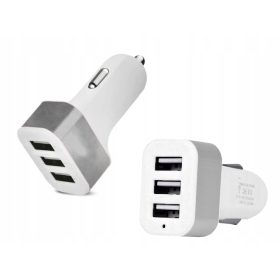 Autós töltő 3 USB kimenettel - fehér