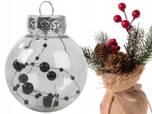 Karácsonyfa gömbök 24db 6cm - fekete/átlátszó
