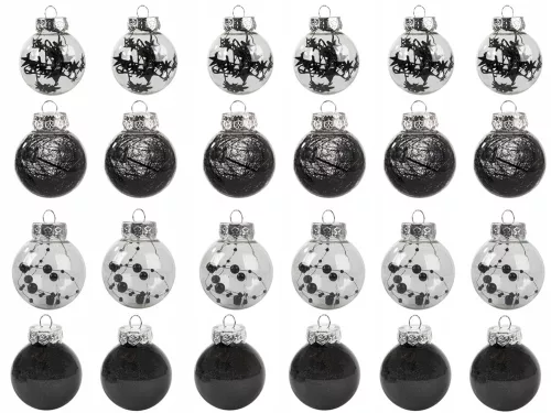 Karácsonyfa gömbök 24db 6cm - fekete/átlátszó
