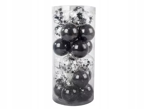 Karácsonyfa gömbök 24db 6cm - fekete/átlátszó