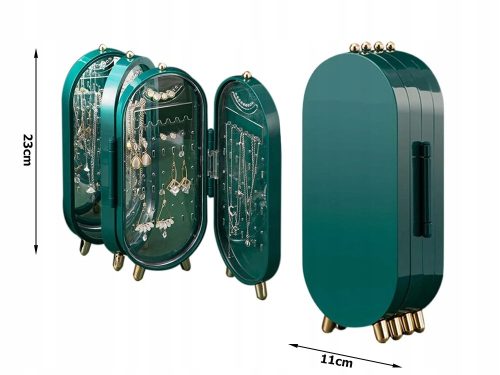Kihajtható ékszertartó, zöld- 11x6,5x23cm