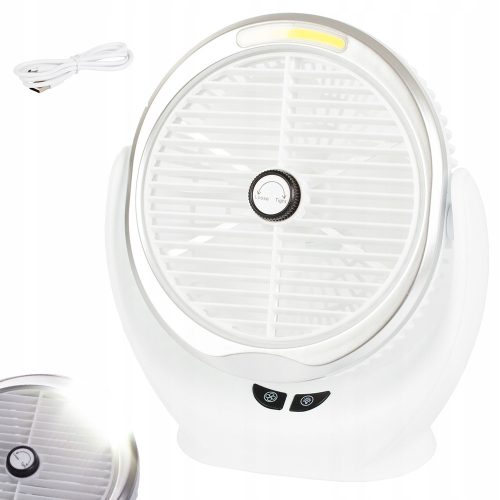 Újratölthető asztali ventilátor - ezüst/fehér