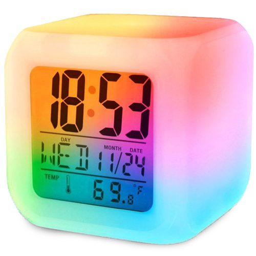 Digitális színváltós ébresztőóra - 8x8x8cm