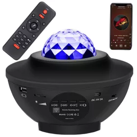   Fény projektor bluetooth hangszóróval és távirányítóval, fekete - 16x12cm