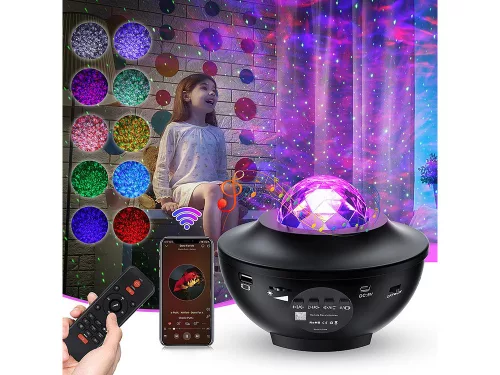 Fény projektor bluetooth hangszóróval és távirányítóval, fekete - 16x12cm