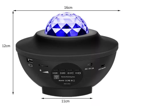 Fény projektor bluetooth hangszóróval és távirányítóval, fekete - 16x12cm