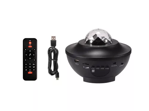 Fény projektor bluetooth hangszóróval és távirányítóval, fekete - 16x12cm