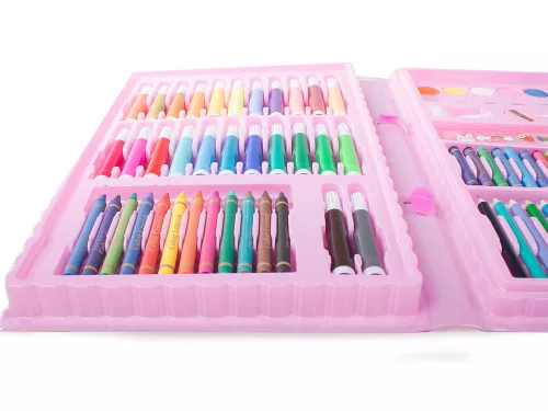 Festő és rajzoló készlet tokban 86db, rózsaszín - 34x23x4cm