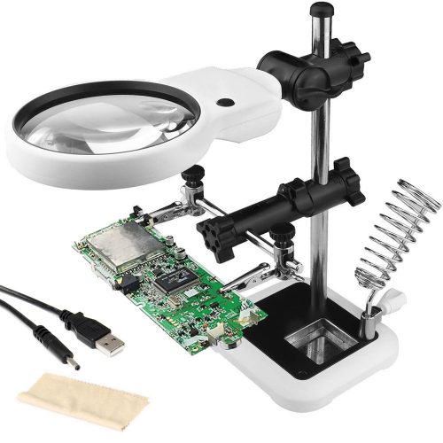 Harmadik kéz nagyítóval és LED világítással, elemes/USB - 23,5cm