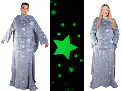 Belebújós ujjas fluoreszkáló pléd - szürke