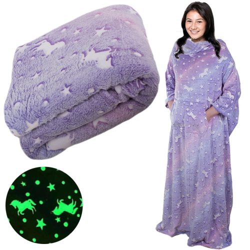 Belebújós ujjas fluoreszkáló pléd - lila