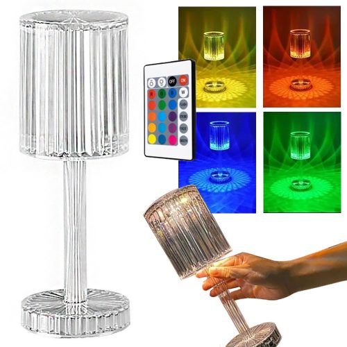 Kristály utánzat RGB akkumulátoros lámpa távirányítóval - 25cm