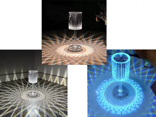 Kristály utánzat RGB akkumulátoros lámpa távirányítóval - 25cm