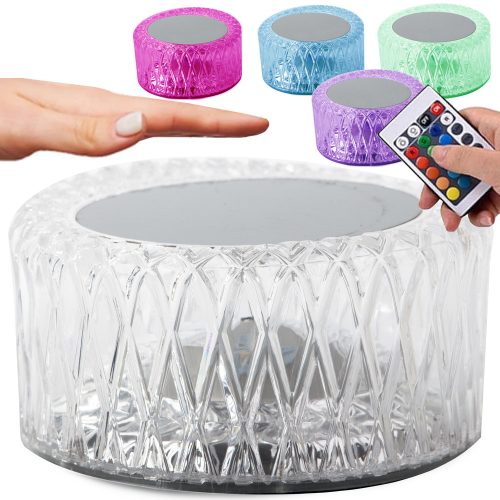 Kristály utánzat RGB akkumulátoros lámpa távirányítóval - 6cm