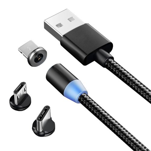 3 az 1-ben mágneses USB töltőkábel - fekete