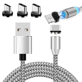 3 az 1-ben mágneses USB töltőkábel - ezüst