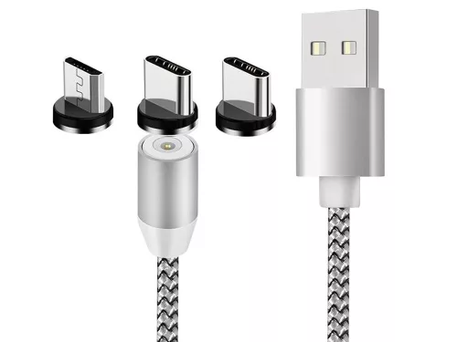 3 az 1-ben mágneses USB töltőkábel - ezüst