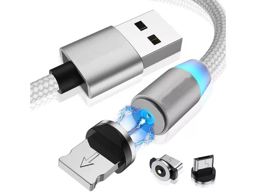 3 az 1-ben mágneses USB töltőkábel - ezüst