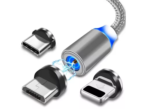 3 az 1-ben mágneses USB töltőkábel - ezüst