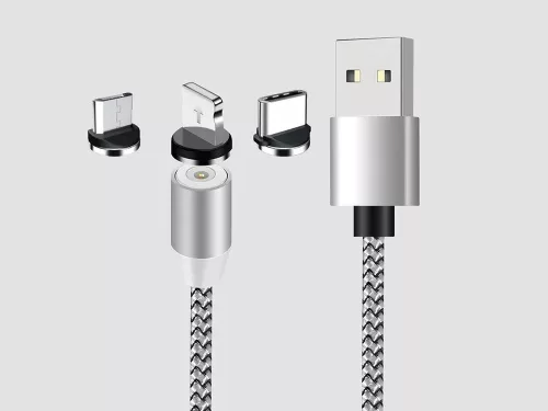3 az 1-ben mágneses USB töltőkábel - ezüst