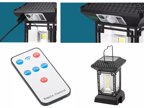 Napelemes LED lámpás távirányítóval - fekete