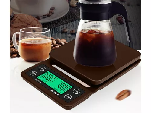 Elektromos kávémérleg, barna - 5kg/0,1g