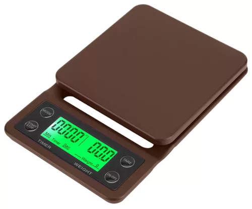Elektromos kávémérleg, barna - 5kg/0,1g