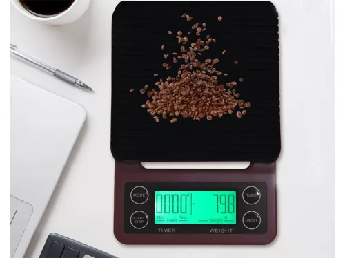 Elektromos kávémérleg, barna - 5kg/0,1g