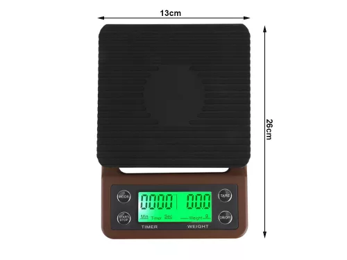 Elektromos kávémérleg, barna - 5kg/0,1g
