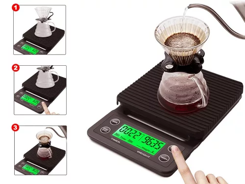 Elektromos kávémérleg, barna - 5kg/0,1g