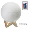 3D RGB LED akkumulátoros hold lámpa fa állvánnyal - 14cm