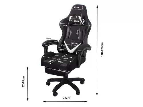Görgős gamer szék két párnával és dőlés állítással - fekete