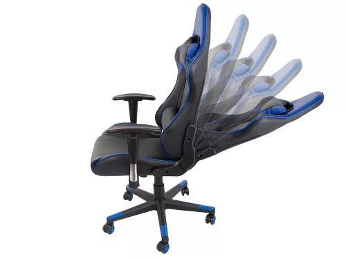 Görgős gamer szék két párnával, dőlés állítással és 2D karfával - kék