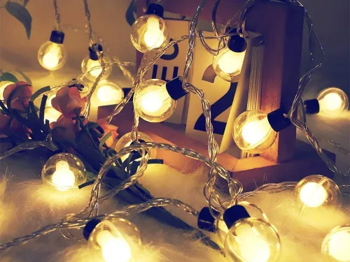 Napelemes kerti fényfüzer 20 izzó, melegfehér - 3,8m