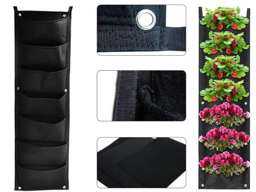 Falra akasztható 7 zsebes növény ültető, fekete - 100x30cm