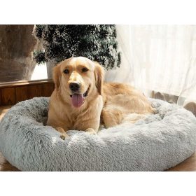 Kerek plüss kisállatfekhely, világosszürke - 80x15cm