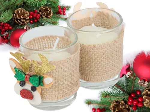 Karácsonyi illatos gyertya rénszarvas díszítéssel - 2db