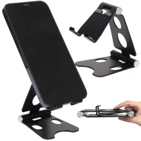 Fém összecsukható tablet és telefontartó - fekete