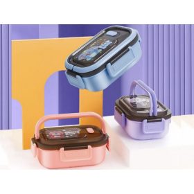 Színes uzsonnásdoboz evőeszközökkel - 8x21x14,5cm