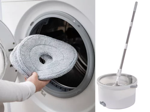 Forgó kerek felmosó kerekes vödörrel - fehér